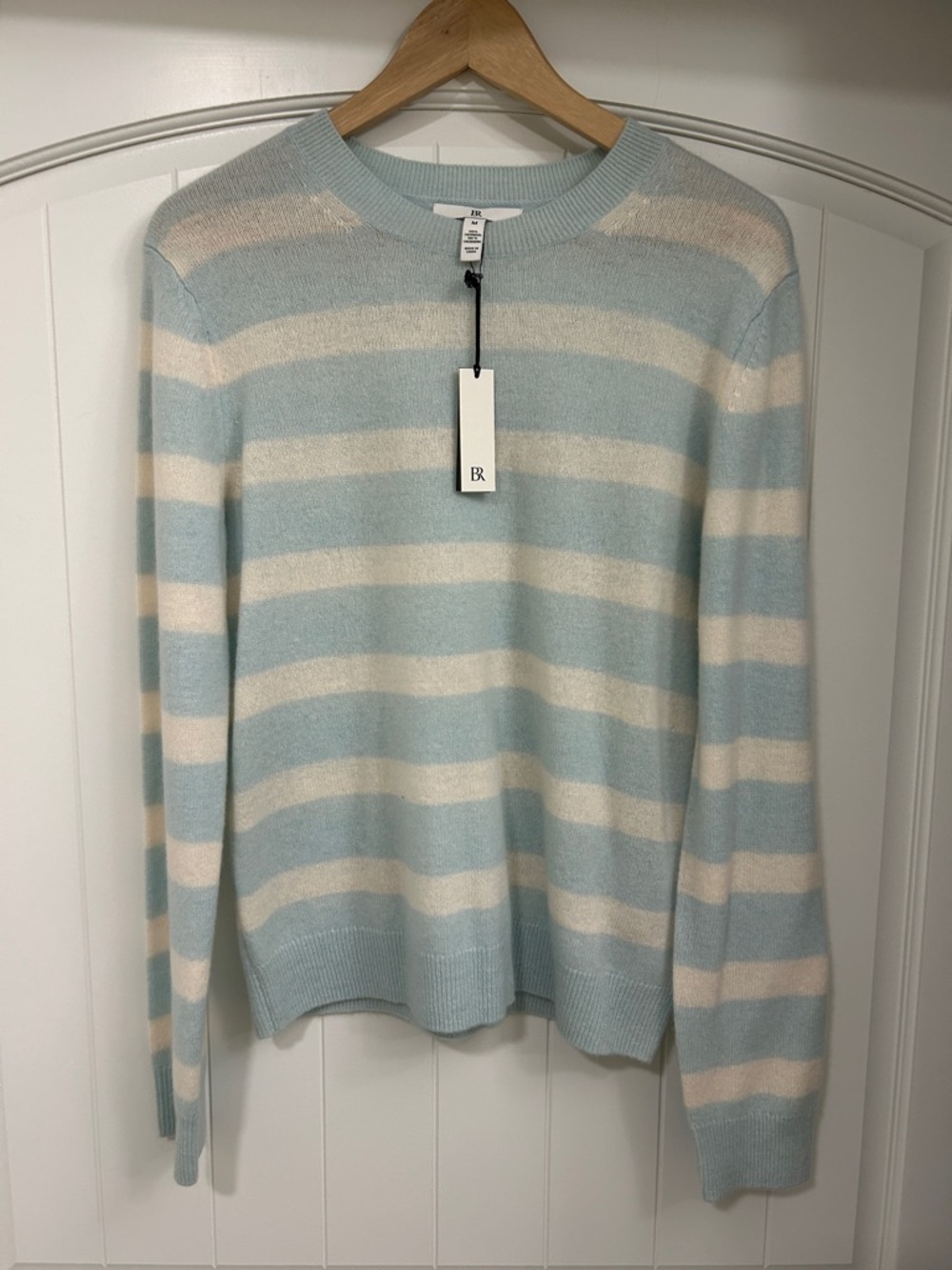 Banana Republic Women’s Light Blue & Cream Striped Crewneck Sweater